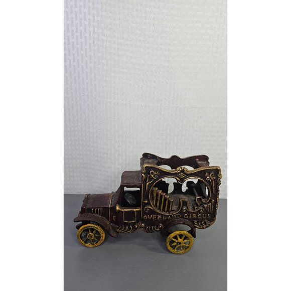 Vintage Cast Iron Overland Circus Elephant Cage Toy Truck Brown & Yellow - Picture 2 of 10
